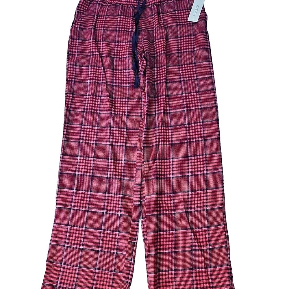 SONOMA Lounge Drawstring Elastic Waist Red Plaid Cotton Lounge Pants Sz M NWT